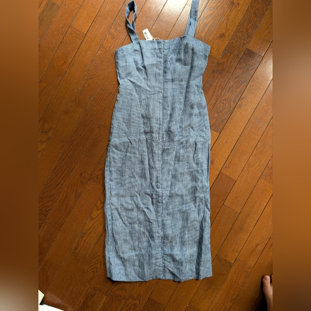 Mara Hoffman Linen Irene Pin Stripe Size 6 BLUE MIDI DRESS